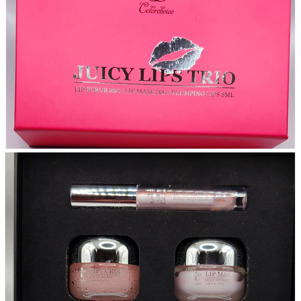 Pink Lip Balm and Gloss Set with Silver Caps